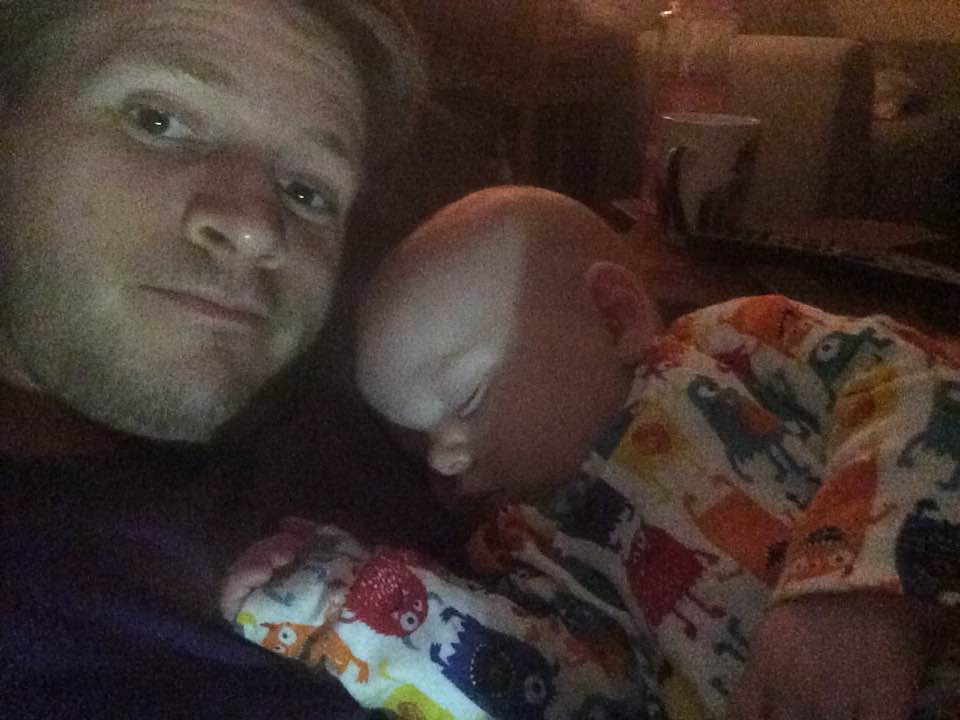 Our baby sleeping on her dads chest