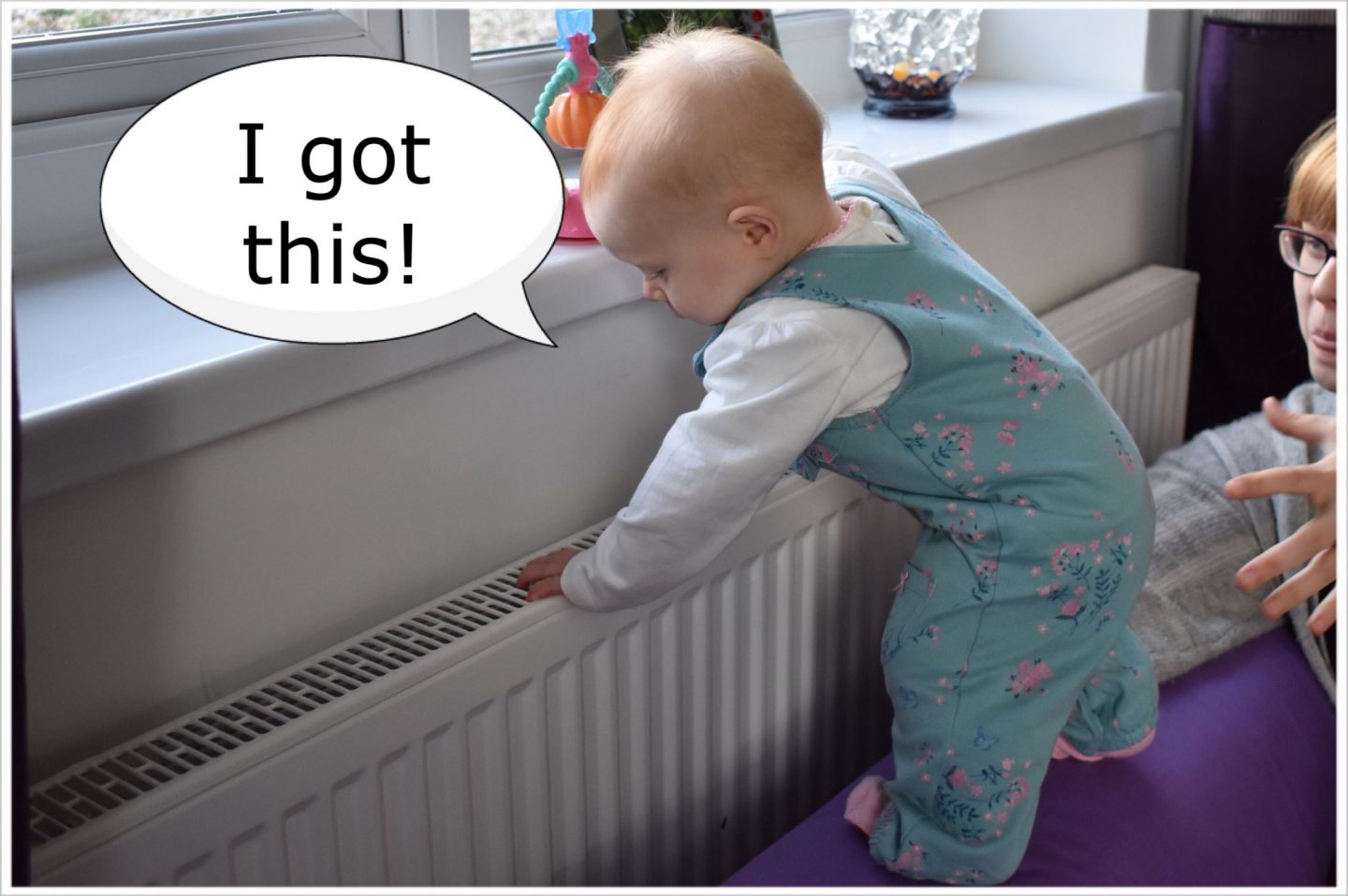 A baby meme of Isabelle trying to climb