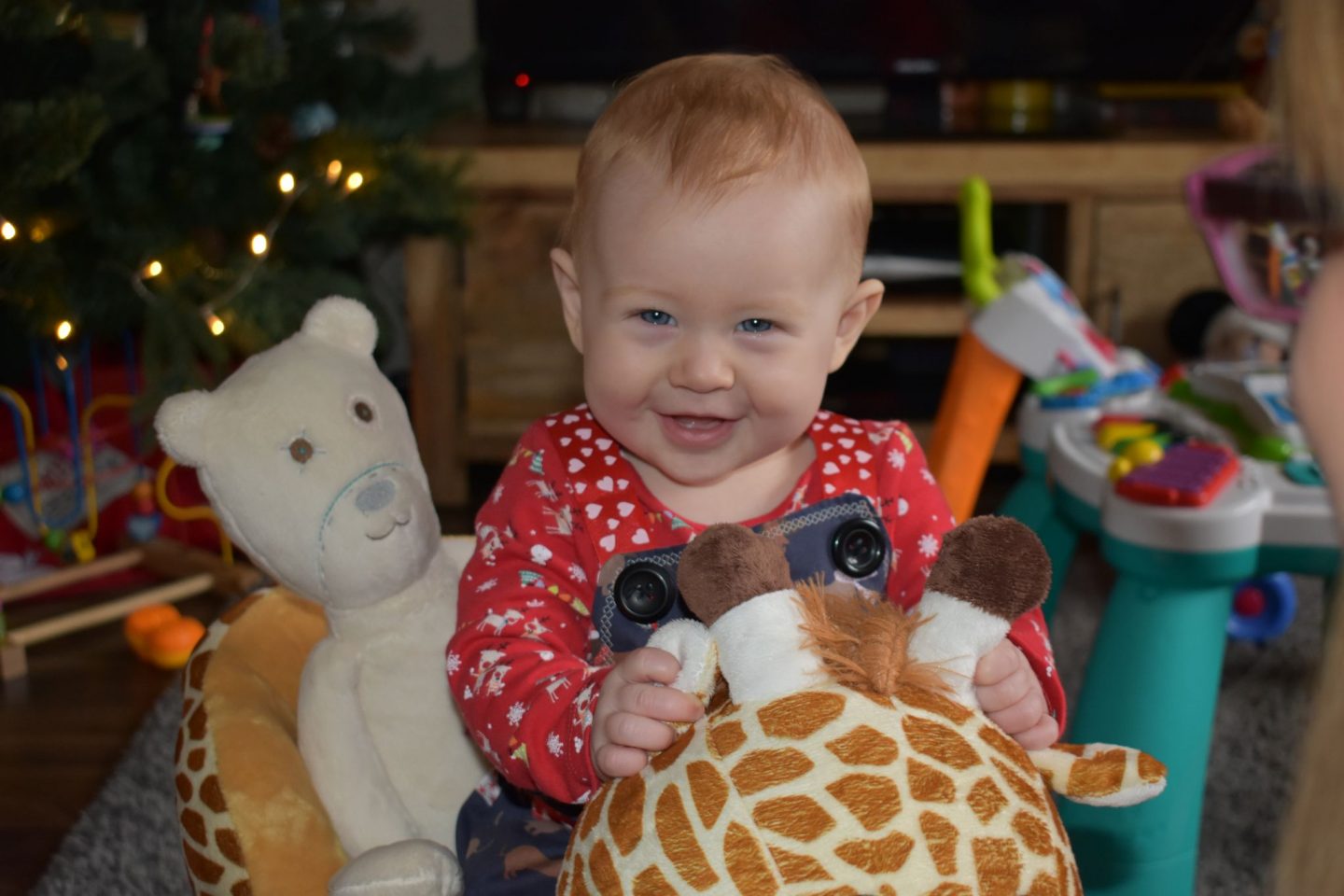 Pearl the MyHummy Teddy Bear and our baby Isabelle