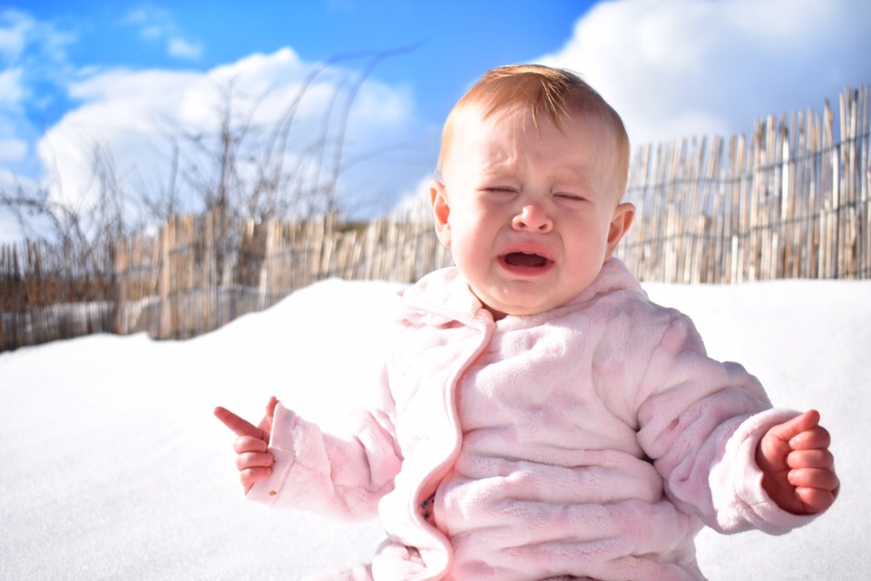 The beast from the east with a baby in the snow