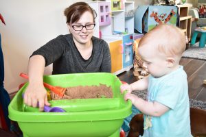 Isabelle with her sandpit - there was no self doubt about this idea, but maybe there should've been